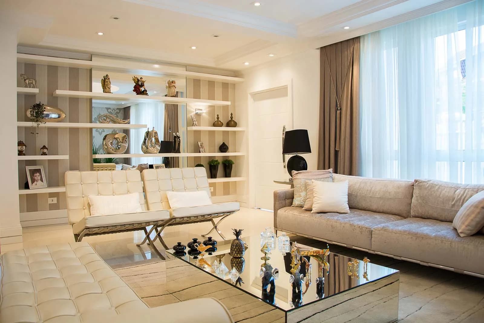 Home interior with mirrors used to expand and brighten the space