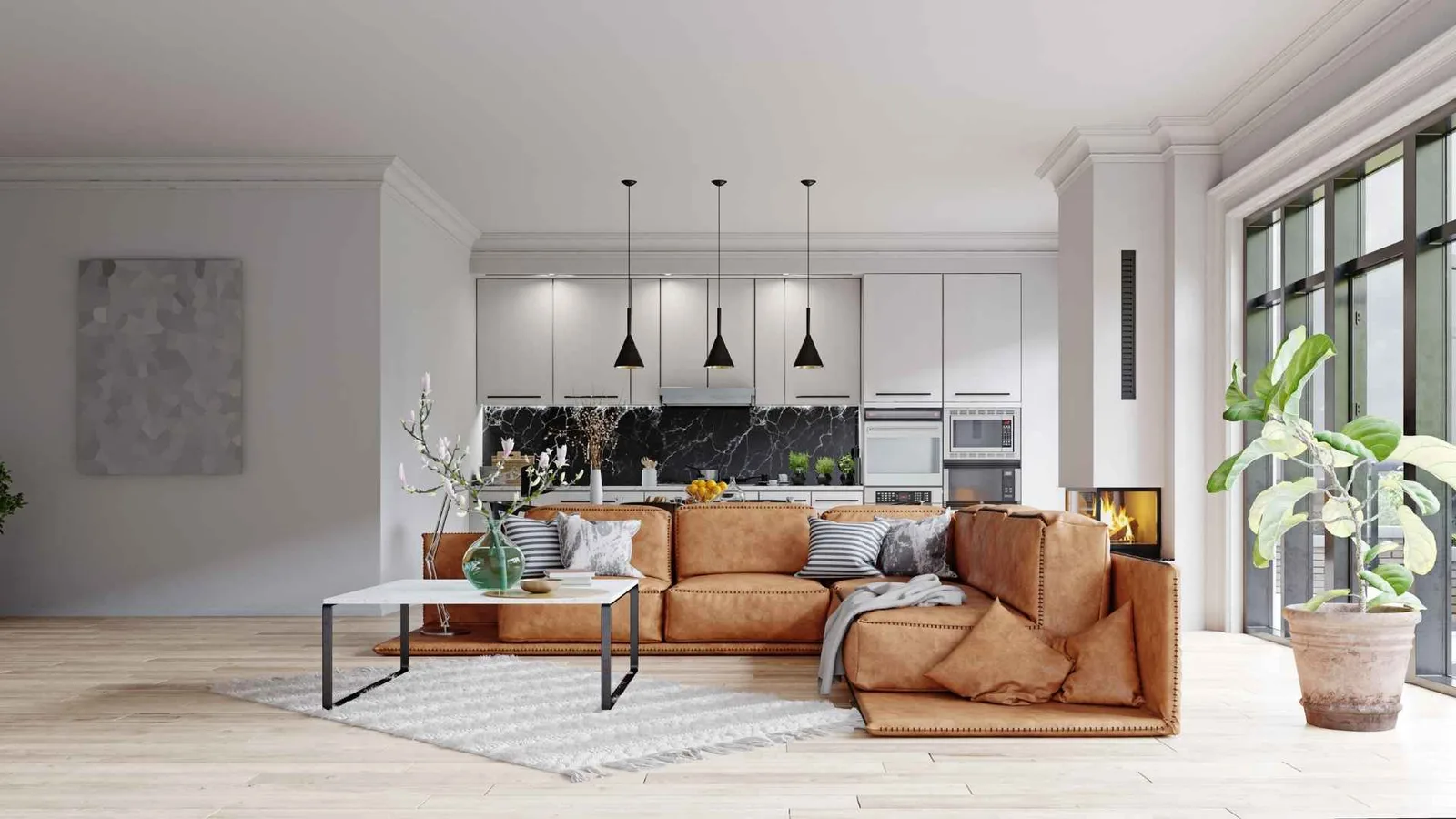 Open space kitchen and living area
