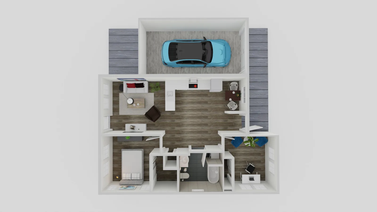 1055 sq ft prefab ADU with garage floor plan