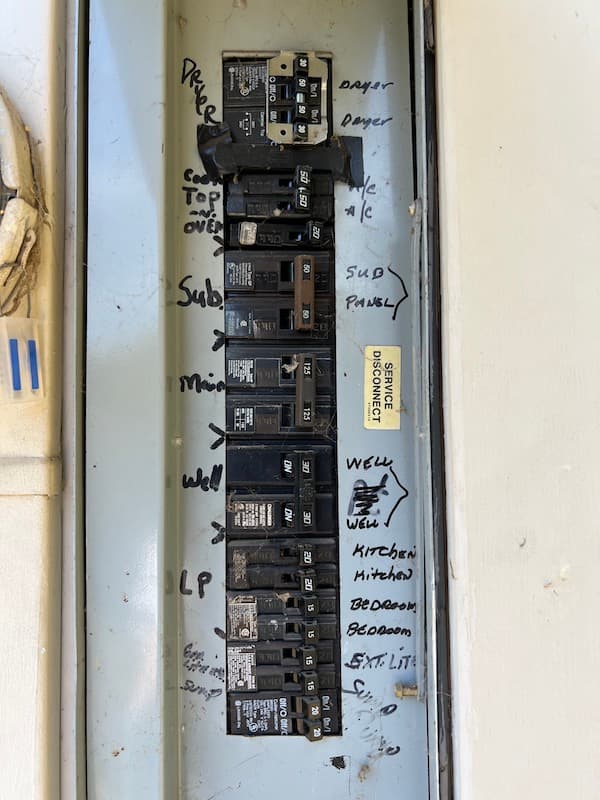125A service panel with labeled breakers
