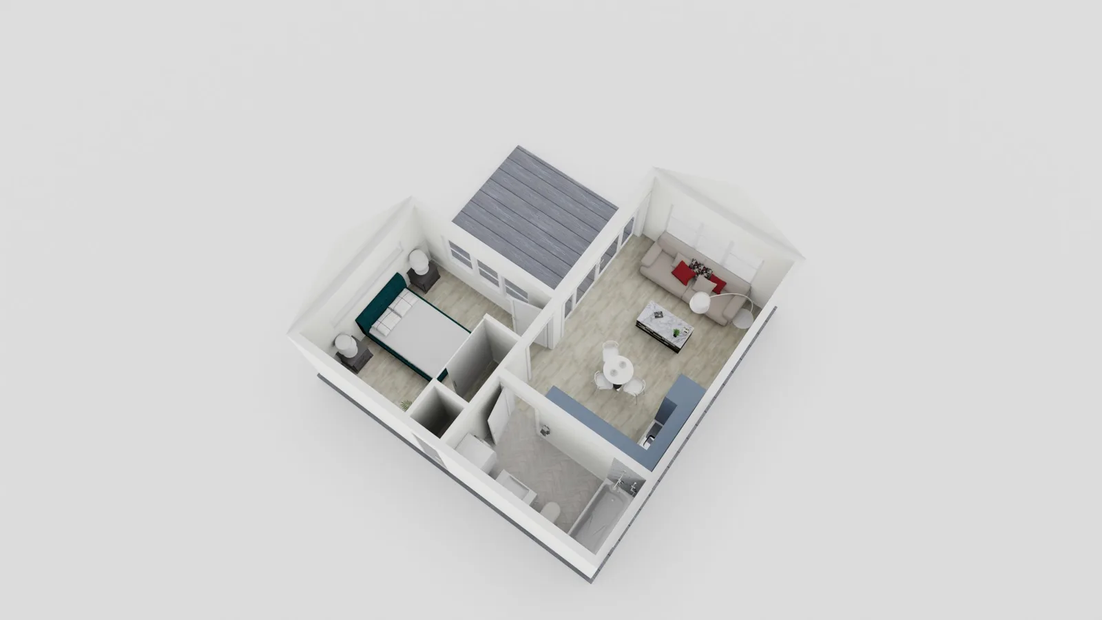 2 bedroom 1 bath 488 sq ft ADU floor plan