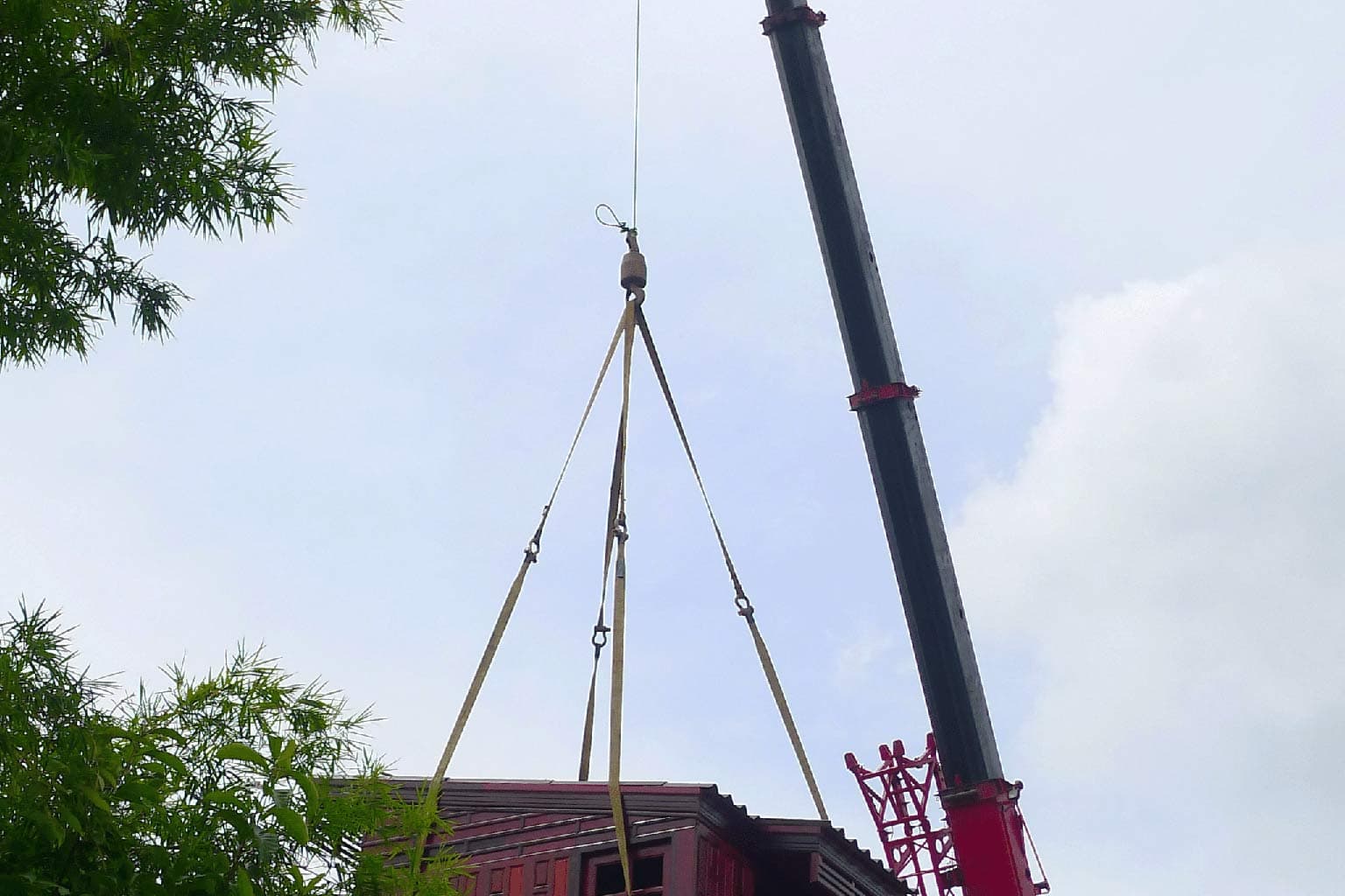 Prefab house on a crane