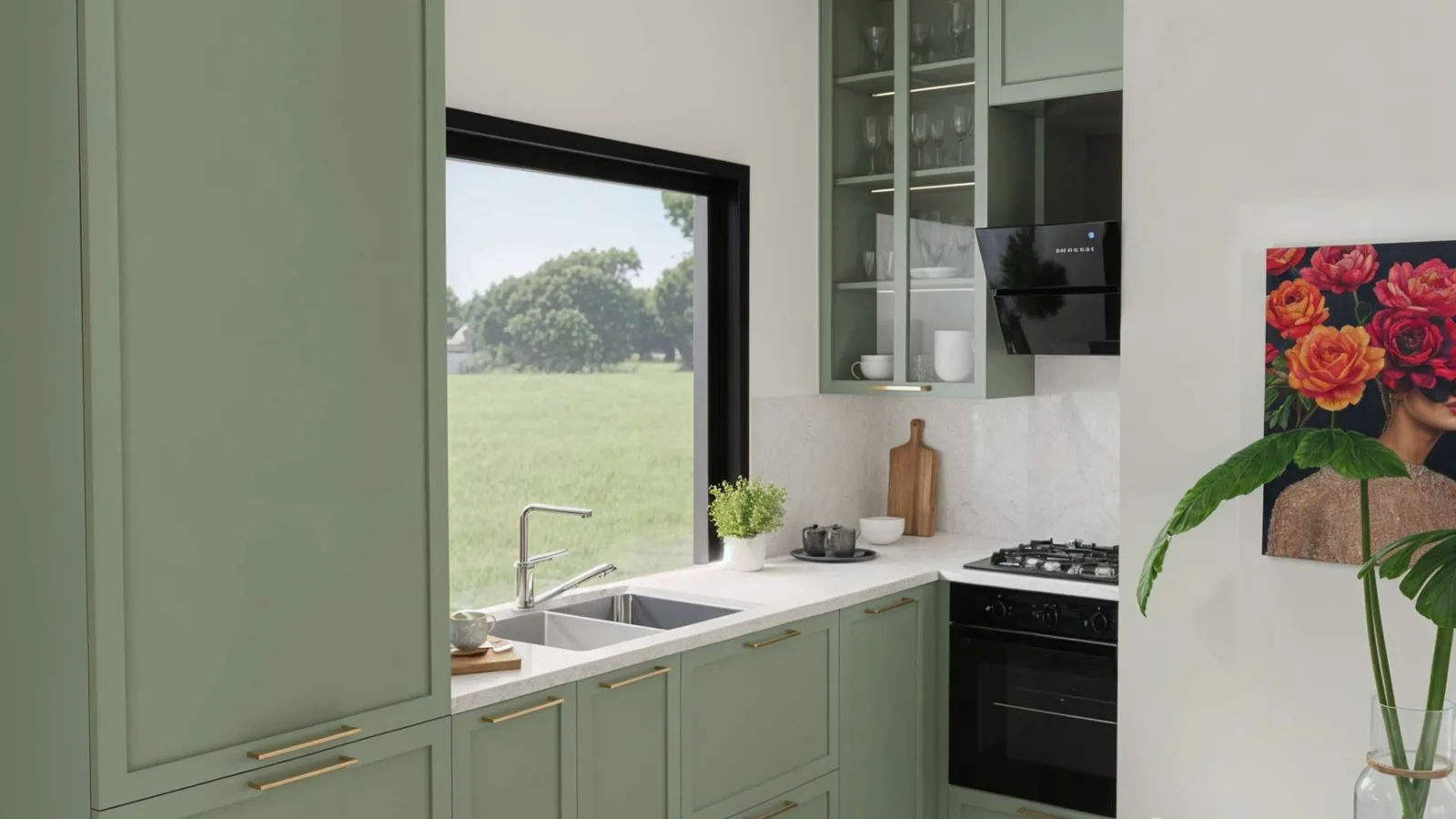 400 square foot adu kitchen in green