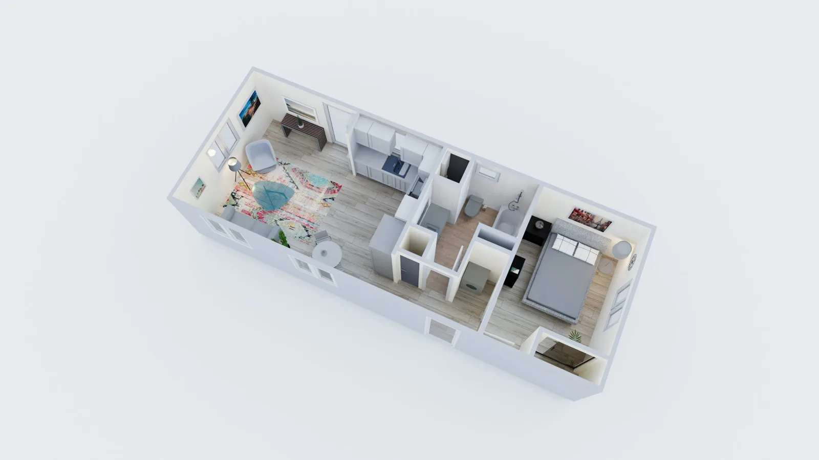 ADU floor plan 500 sq ft with one bedroom and one bathroom