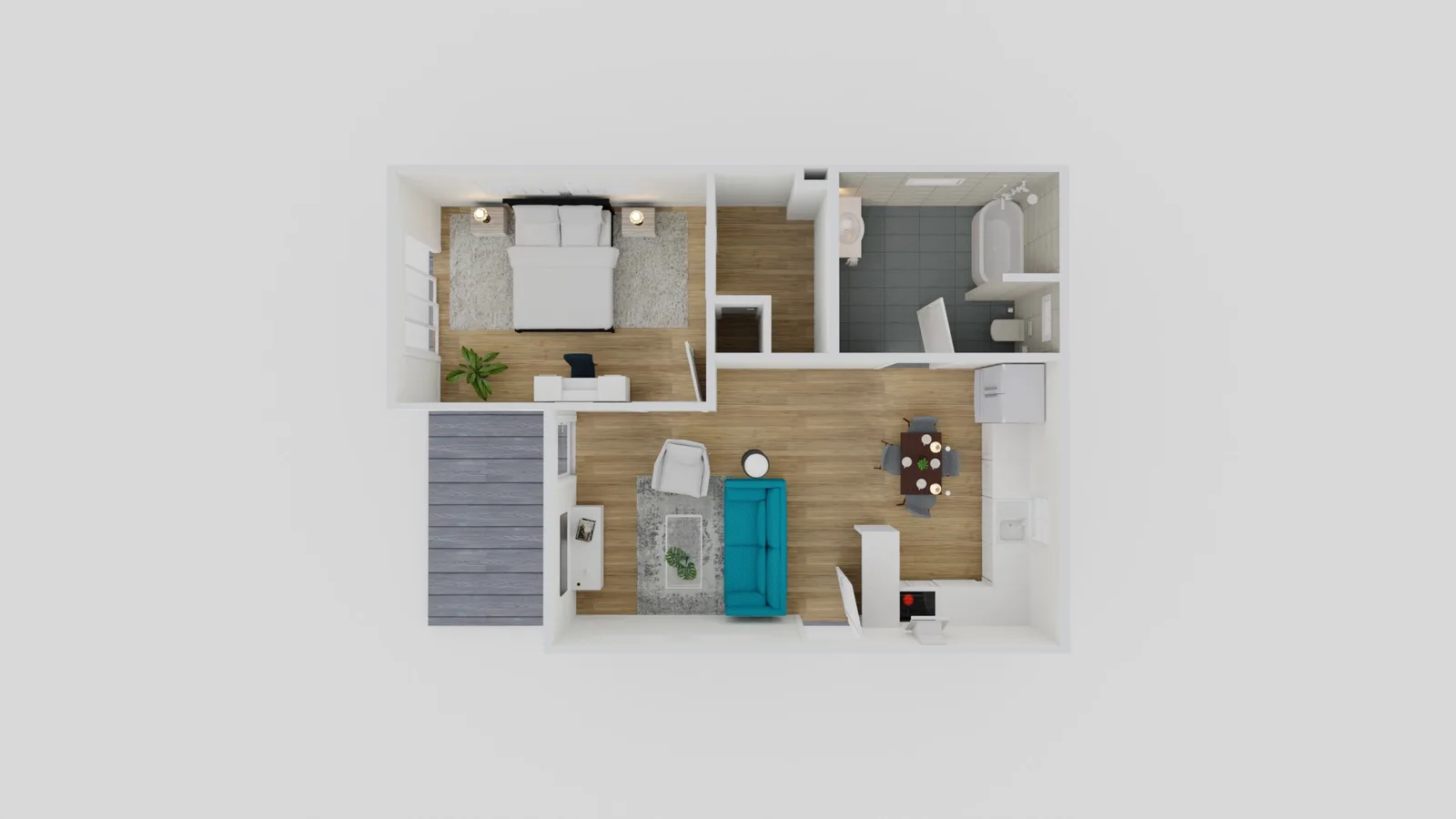 703 sq ft 1-bedroom prefab ADU floor plan