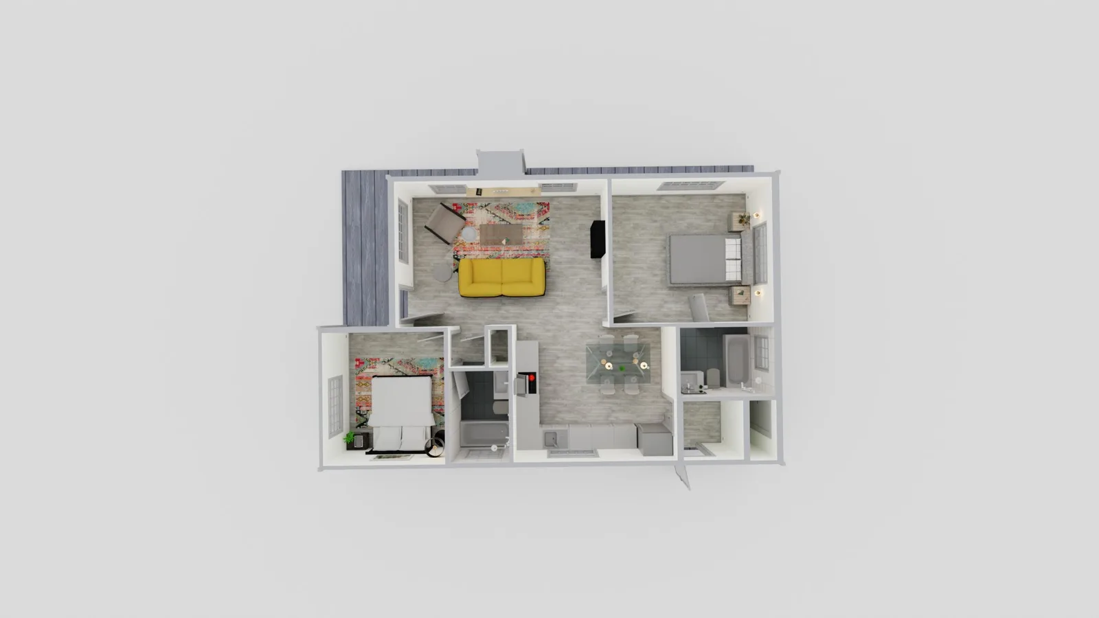 771 sq ft 2b2b ADU floor plan