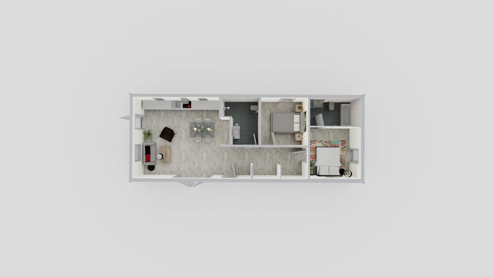839 sq ft 2b2b ADU floor plan