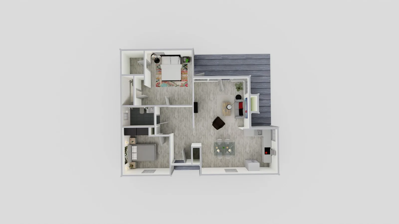 963 sq ft 2b1b ADU floor plan