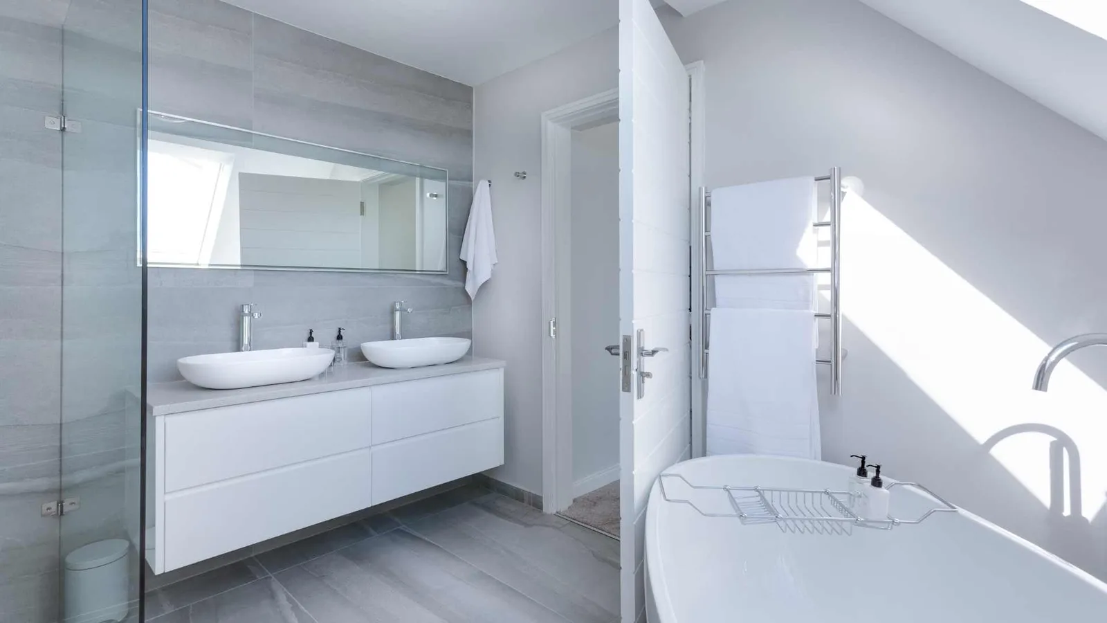 Bathroom with a skylight over the tub