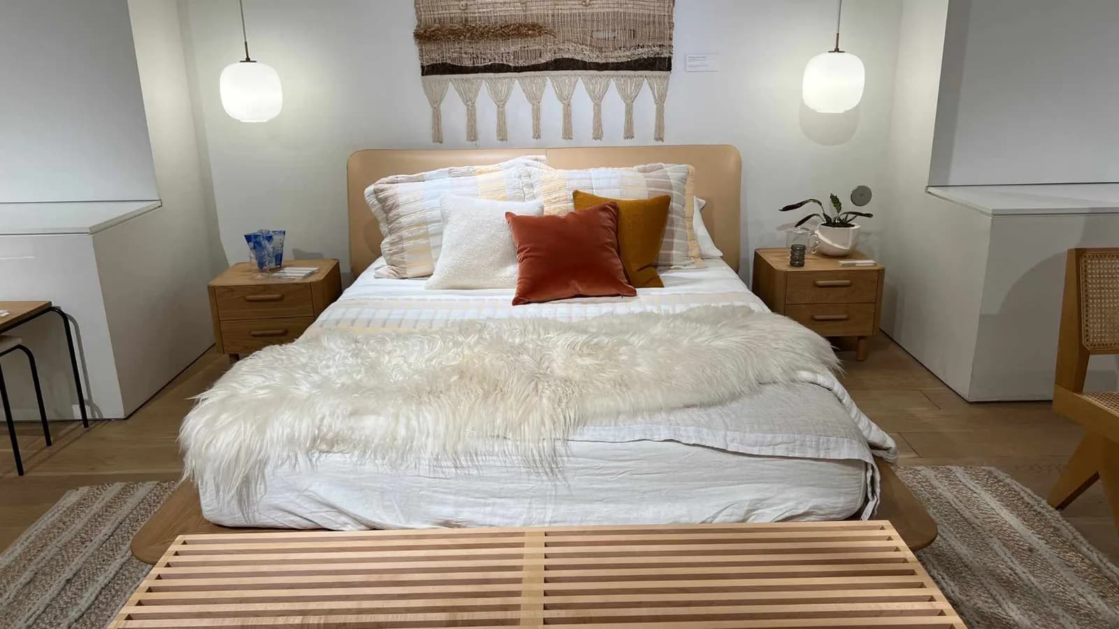 Bed with two pendants at design within reach