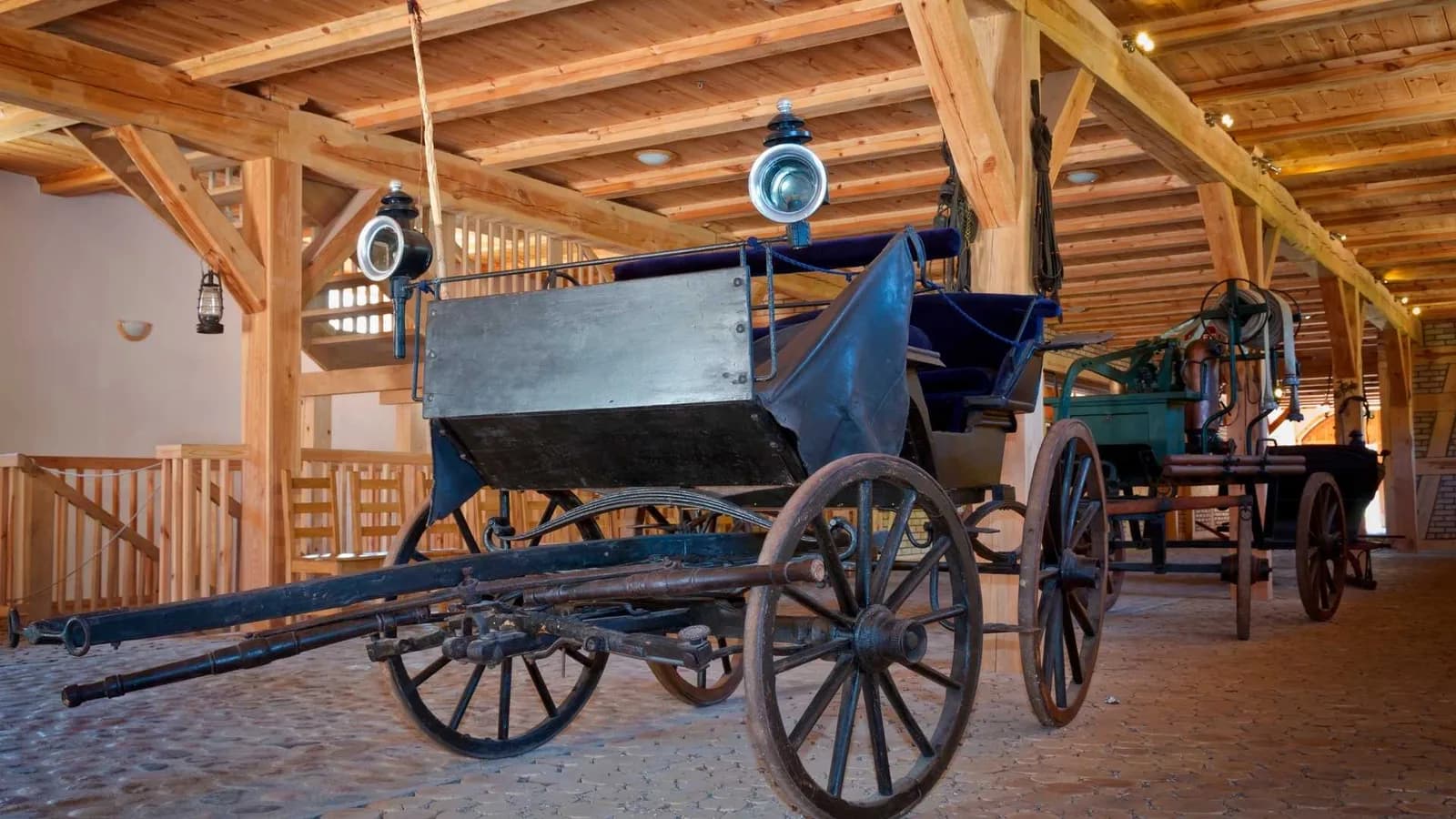 Carriage house interior used for storing a horse-drawn carriage