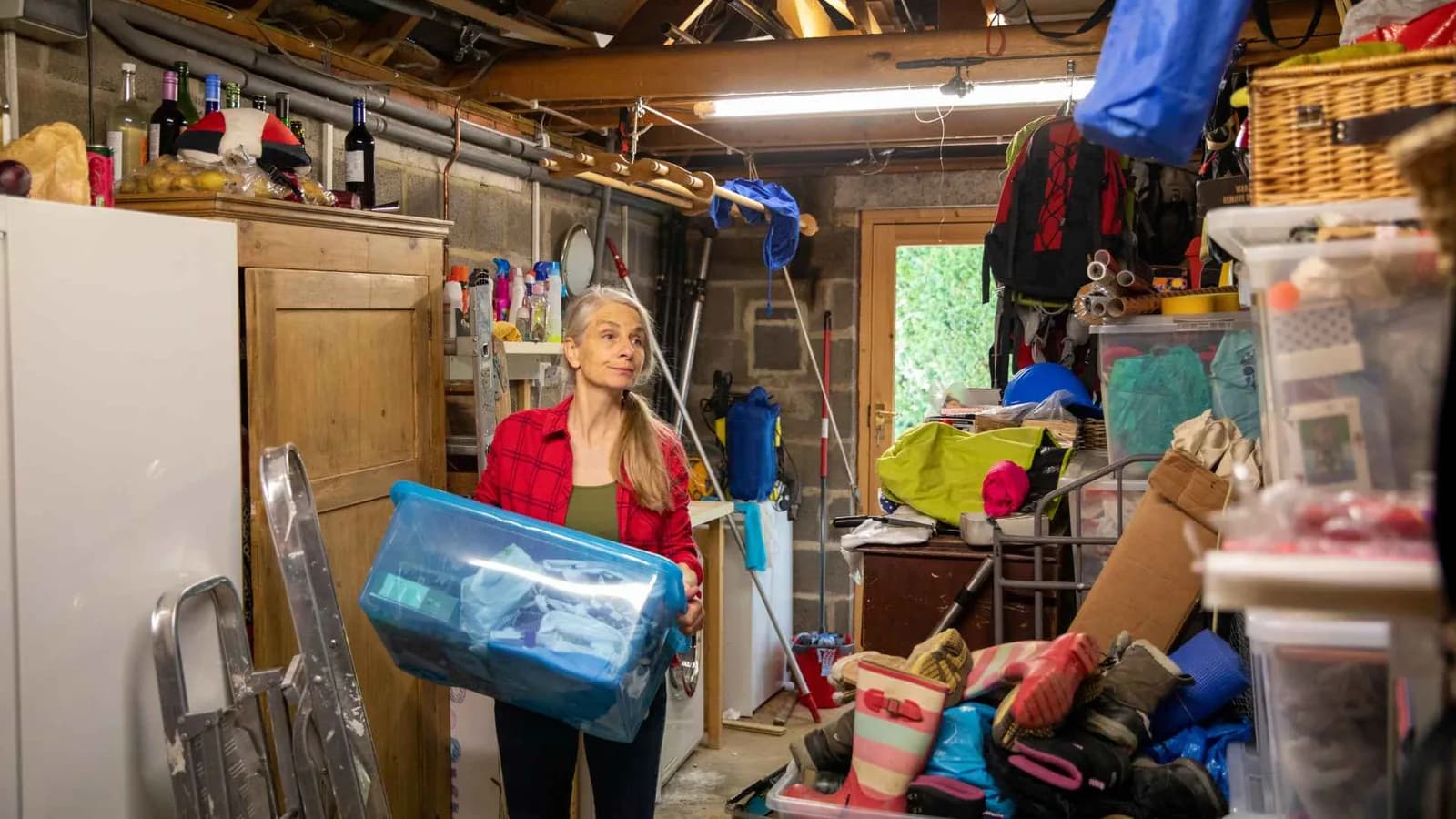 cluttered garage