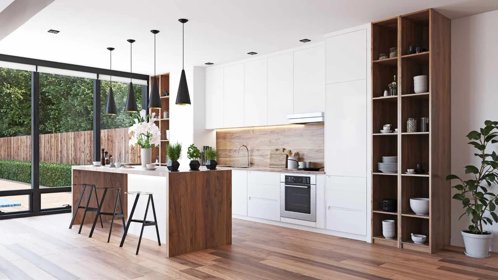 Contemporary full kitchen with island and modern appliances