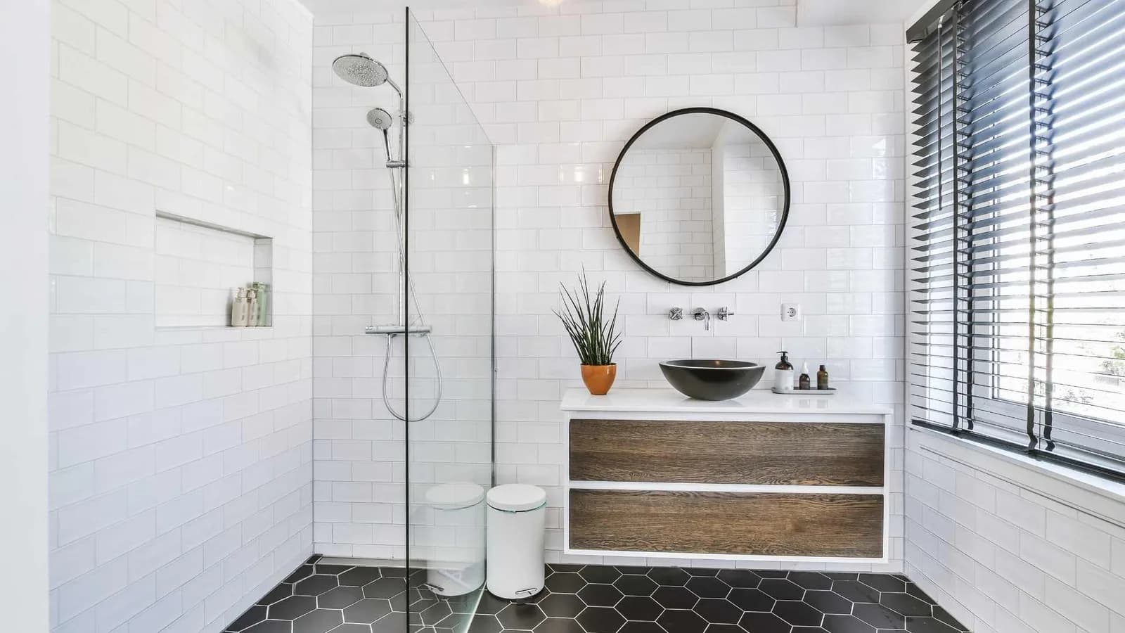 curbless shower in ADU bathroom