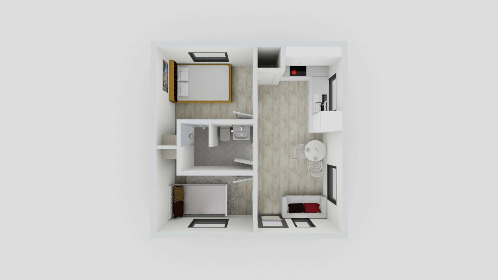 floor plan 2 bed 1 bath 400 square feet ADU
