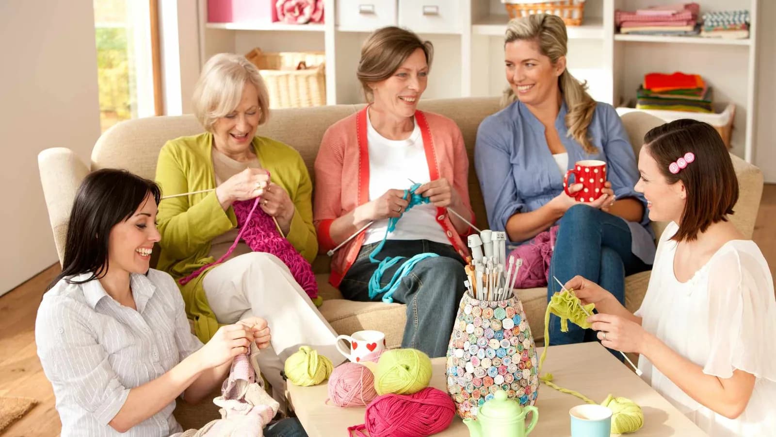 friends knitting together