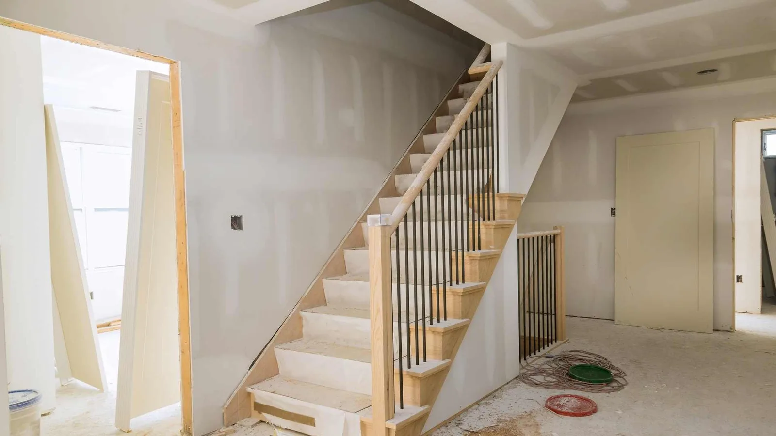 home building, door frames, railings