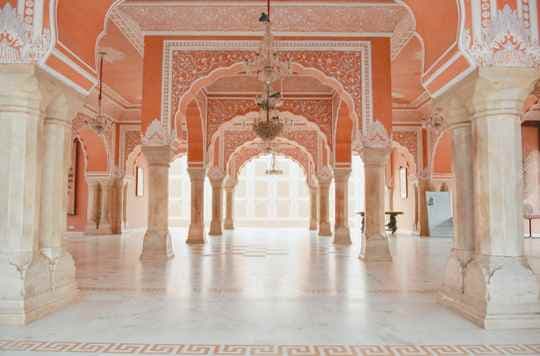 India-inspired coral home office color scheme