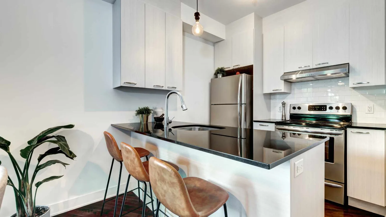 Livable shed kitchen with a central island and modern cabinetry