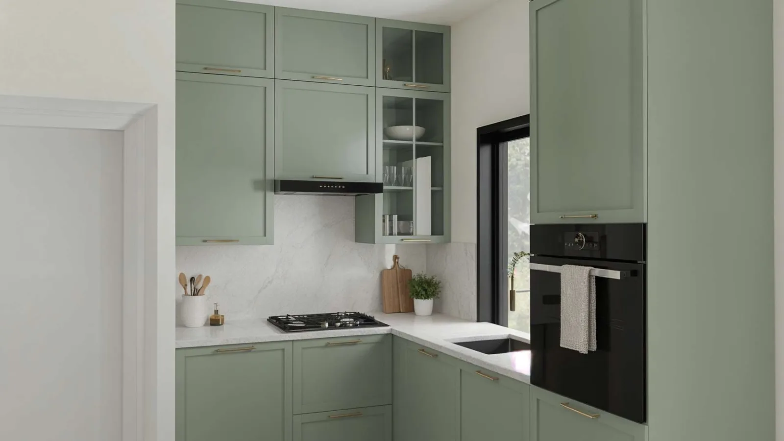 kitchen in green for 400 square feet ADU
