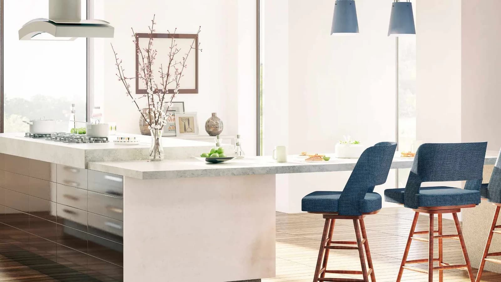 Kitchen island used as the focal point of an ADU
