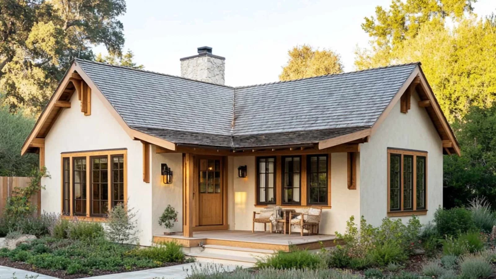 L-shaped ADU with stucco finish