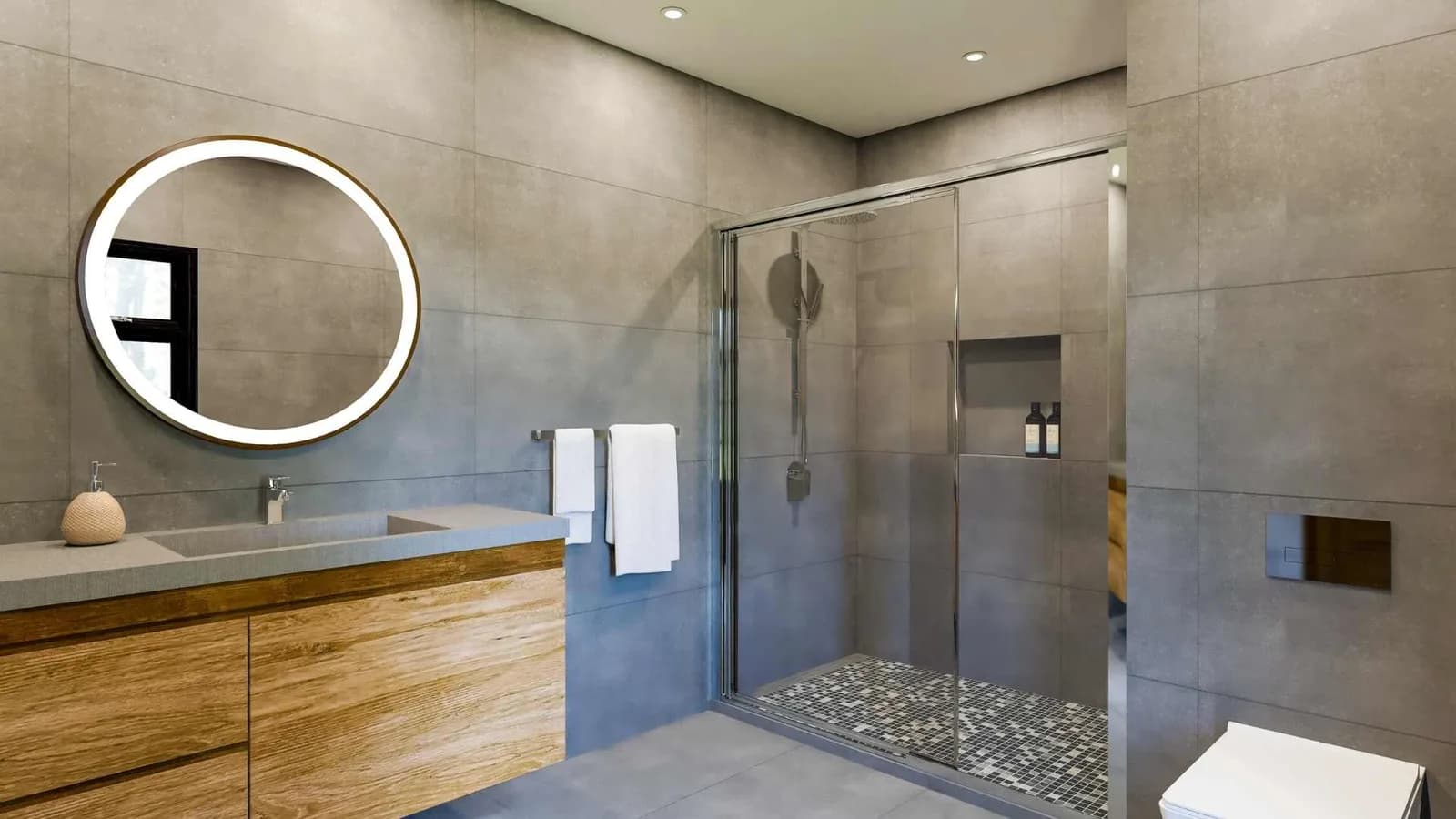 Bathroom mirror with built-in lighting