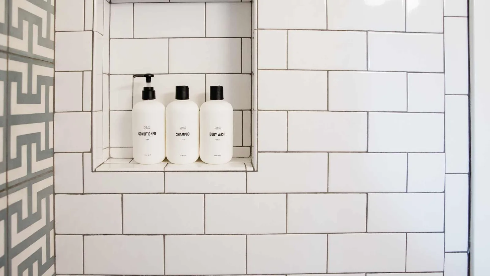 Built-in niche for storage in an ADU bathroom