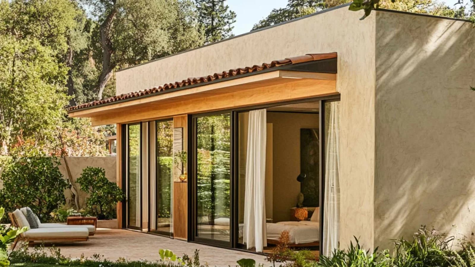 Stucco with tile roof elements Prefabricated Accessory Dwelling Unit