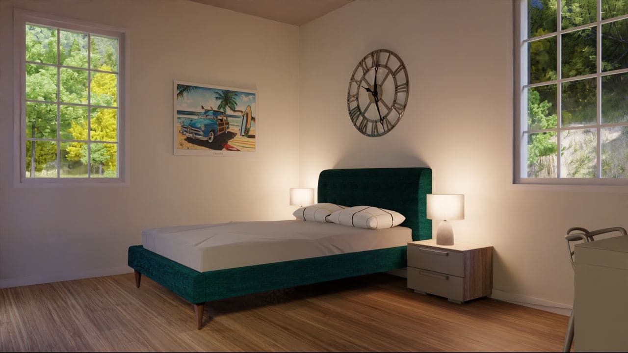 primary bedroom in 1000 sq ft house