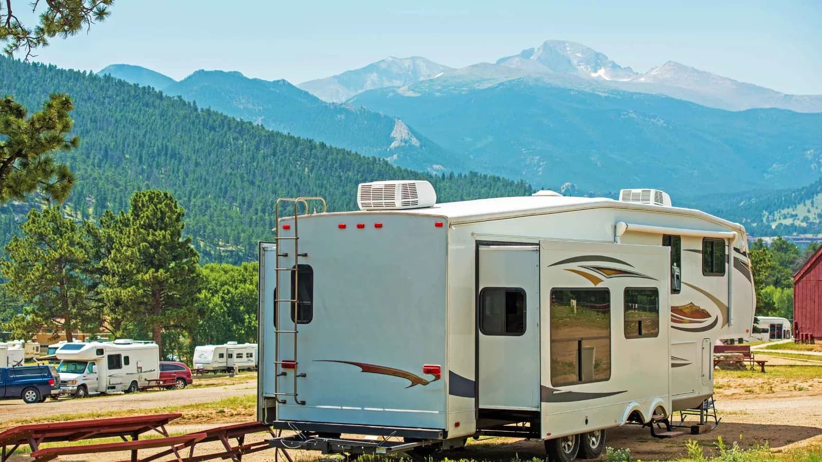 Recreational vehicle parked as a tiny home on wheels