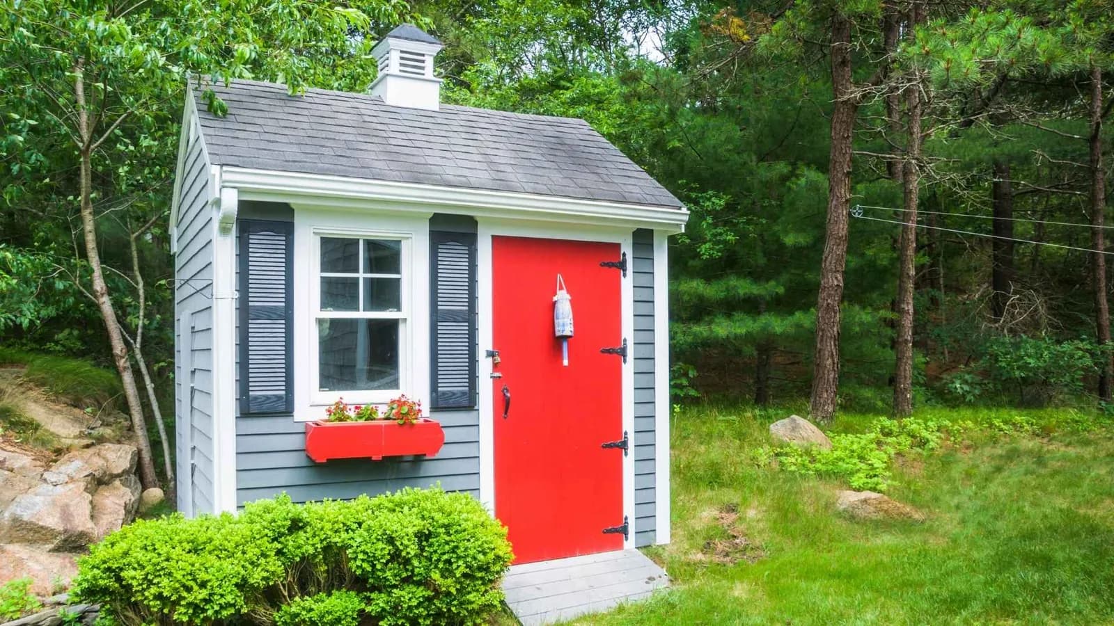 she shed with bright red door