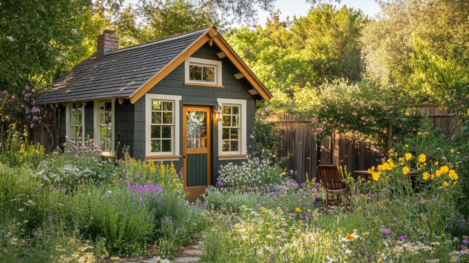 She shed design inspiration in a backyard garden