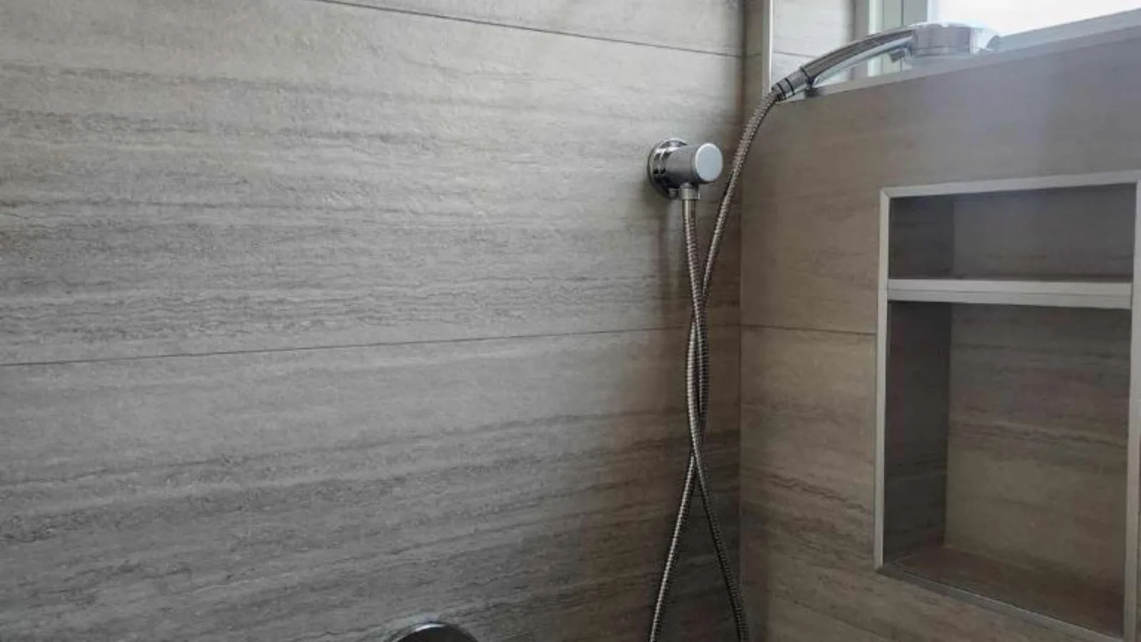 shower niche in ADU bathroom