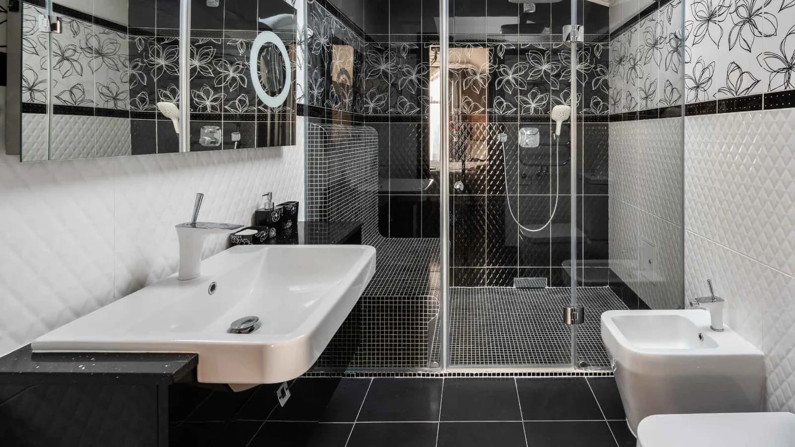 shower with a bench, bidet, one handle faucet