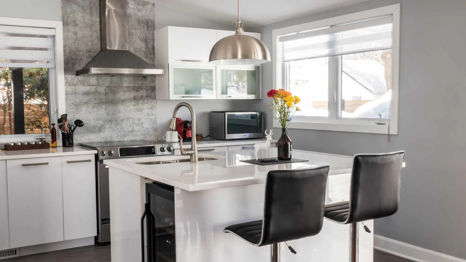 Small ADU kitchen with a slim center island