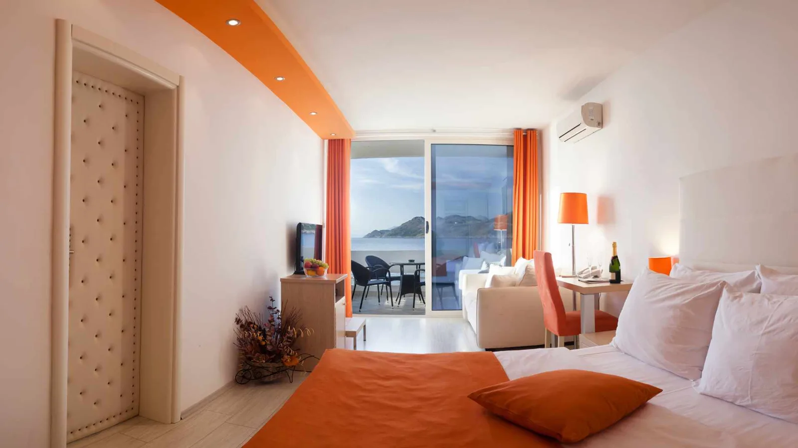 studio layout with bold orange color
