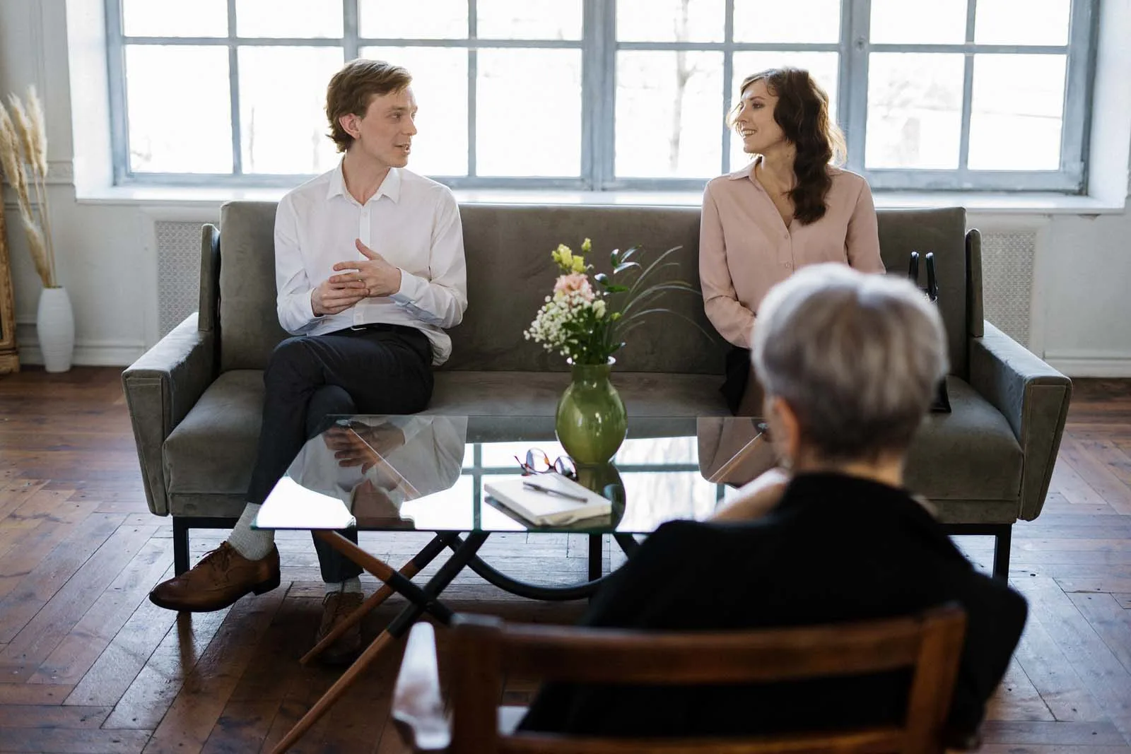 Therapist and client in a calm private therapy session