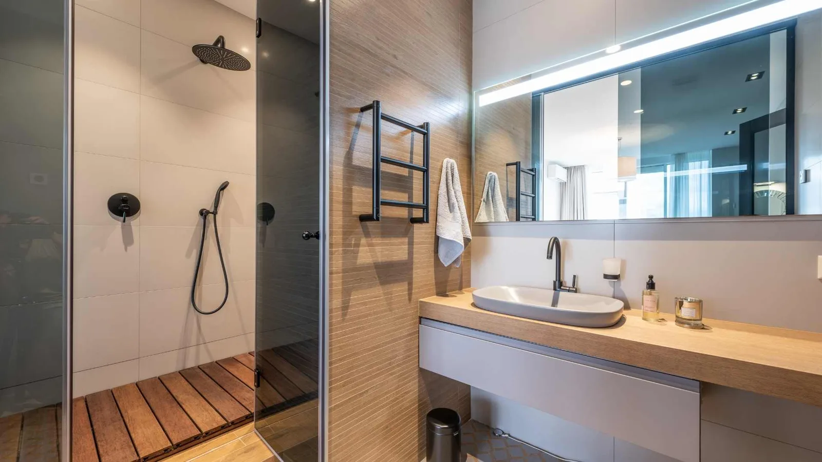Towel warmer in a bathroom