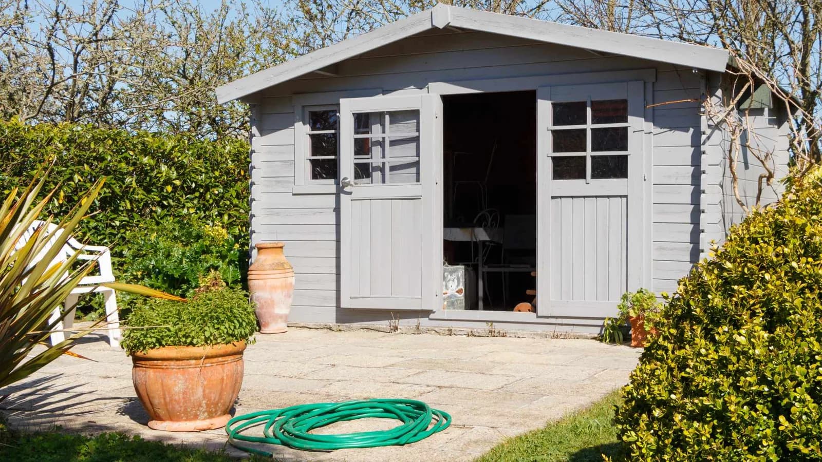wooden shed on slab foundation